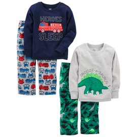 Simple Joys by Carter's Baby Boys' Toddler 4-Piece Pajama Set, Dino/Firetruck, 2T