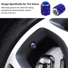 Bling Tire Stem Valve Caps, Crystal Tire Caps Shinny Rhinestone Universal Car Dustproof Tire Valve Caps for Car SUV Motorcycle Bicycle Truck (Blue)
