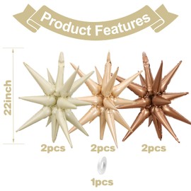 Nude Cream Beige Star Balloons, 22 Inch Apricot Brown Tan Foil Explosion Star Balloons, Large Spike Balloons Mylar Star Cone Balloons, for Boho Birthday Wedding Baby Shower Party Backdrop Decorations