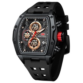 YUNSML Mens Watches Fashion Sport Luxury Tonneau Watches for Men Chronograph Waterproof Dress Business Work Watch Large Square Face Analog Luminous Calendar Men Wrist Watch Black Silicone Strap