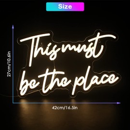 This Must Be The Place Neon Sign Warm White Letter Led Signs for Wall Decor Usb Word Light Up Signs for Bedroom Salon Man Cave Beer Home Bar Wedding Birthday Party Decor Gifts