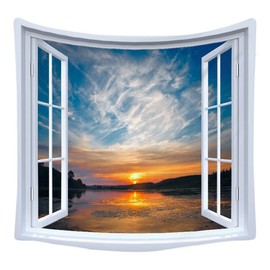 WANLIAN Landscape Tapestry Forest Tapestry Mountain Tapestry for Home Office Dorm Indoor Outdoor Decoration Large Size 59W x 59L Inches (Sunset Orchid)