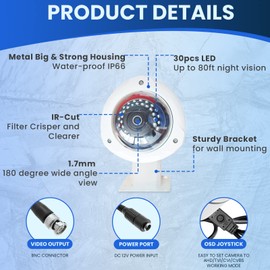 1080p HD TVI AHD CVI CVBS CCTV Camera Wide Angle Security Camera Outdoor 180 Degree Advanced DSP to Offer High Image Quality with 30pcs IR LEDs Long Distance