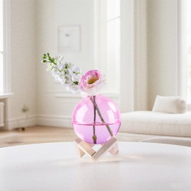 E-ROOM TREND Ball-Shaped Glass Plant Propagation Station with Wooden Stand – Hydroponic Terrarium for Plant Cuttings & Home Decor, 3.9", Pink