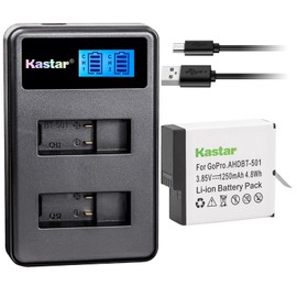 Kastar Battery 1 Pack and LCD Dual Charger for GoPro HERO GoPro AHDBT-501 GoPro AHBBP-501 & Gopro Hero 5 Action Camera GoPro HERO5 Black GoPro Hero 5 HD Black GoPro HERO5 Silver GoPro Hero 6 HD Silver