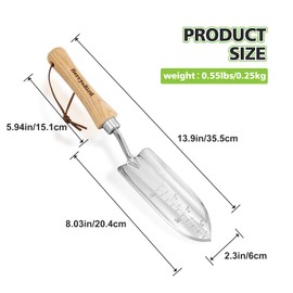 Berry&Bird Stainless Steel Hand Transplanting Trowel, Precision Depth Markings and Ergonomic Wood Handle, Ideal for Gardening Transplanting Weeding and Digging