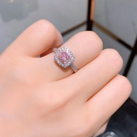 GMEDRIDAS Silver Rings for Women Adjustable Ladies Rings,Pink Square Cubic Zirconia Birthstone Thumb Ring Wedding Rings Engagement Rings Gift for Women