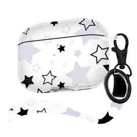 Youtec Compatible with Airpod Pro Case with Lanyard,Airpods Pro Case Protective Case Portable & Shockproof for Women Men,Black and White Five-Pointed Star