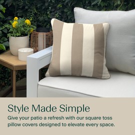 Honeycomb Outdoor Square Toss Pillow Cover 2-Pack, 18 x 18, Cabana Stripe Tan Pillow Slipcovers for Patio Furniture