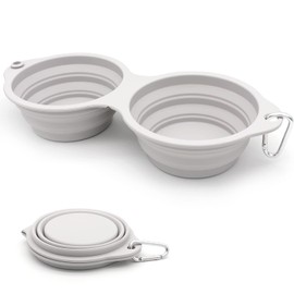 Dog Bowls Travel Bowls 2 in 1 Integrated Foldable No Rim Plastic Bowls for Hiking Camping Dog Cat Green (Grey)