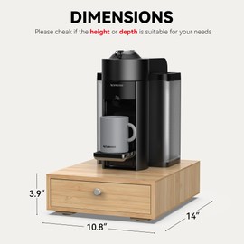 WELL WENG for Nespresso Vertuo Capsules (NV136) - Premium Bamboo Coffee Pod Drawer, 36 Big or 48 Small Vertuoline Pods Organizer - 14'' Deep by 3.9'' High (Natural)