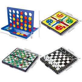 Four in a Row,Saijer 4 in a Line Game Line Up 4 Game Mini Board Games Connect 4 Game Classic Line Up 4 Connect Board Game Snake Chess Ludo International Chess Travel Games(4 Sets)