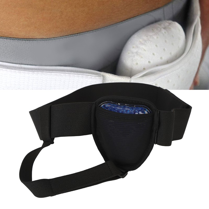 Inguinal Hernia Belt Adjustable Black PVC Gel Bag Soft Foam
