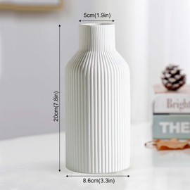 20 cm Ceramic Vase White for Pampas Grass as Boho, Ceramic Vase White Matt Round Modern Design Simple Nordic Style Ceramic Vase for Fresh Flowers, Dried Flowers, Dining Table, Office
