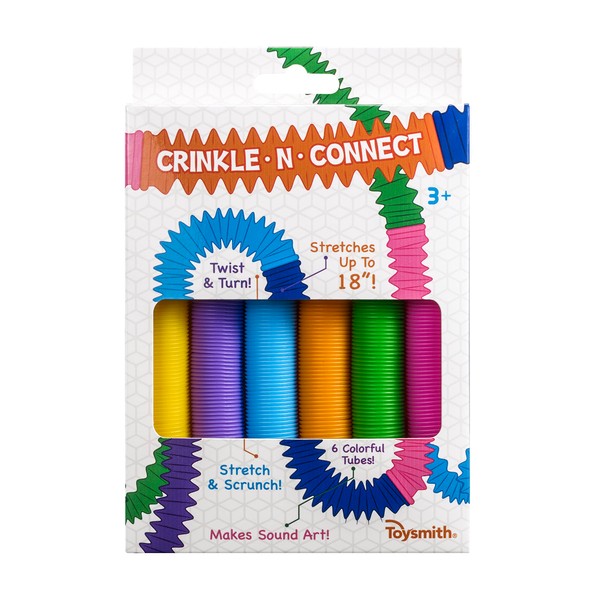 Toysmith Crinkle N' Connect, 6 Colors, 6 Tubes, Makes Sound, Musical Toy, Fidget Toy, for Boys and Girls Ages 3+