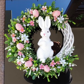 Easter Wreath with Easter Egg Rabbit, Easter Bunny Egg Wreath Made of Acrylic, Artificial Easter Wreath Easter Door Decorations Wreath Door Wreath Easter Wall Hanging Ornament Easter Decoration