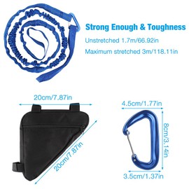 CLIUNT Tow Rope Bicycle Children, Bicycle Tow Rope Children, Bicycle Bungee Tow Rope with Triangle Bag, Load Capacity 500 lbs, Blue