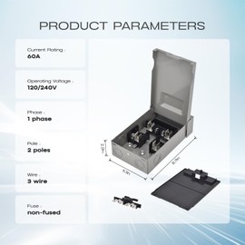 AC Disconnect Box Outdoor, CNAODUN 60 Amp Disconnect 120/240 Volt 2 Pole 1 Phase 3wire Waterproof Pull Out Switch Metal Box for Air Conditioner Fused UL Listed（Fuse not Included）