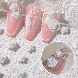 Adurello 50 Pieces Camellia Flower Nail Charms 3D Resin Camellias Nail Glitter Nail Art Rhinestones DIY Nail Art Supplies Decoration for Nail Designs
