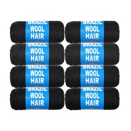 Brazilian Wool Hair Yarn for Braids, Synthetic Hair for Braiding Jumbo Faux Locs Crochet Hair Extensions African Thread for Stretching Hair 8 Rolls Wool Box Braids Crochet Hair 70g/Roll 1B Color
