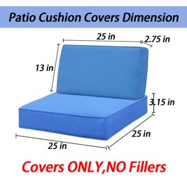 Frxeyaliz 4Pcs Patio Cushion Covers 25.6x25.6x4inch(4Pack) Replacement Outdoor Furniture Sofa Covers,Waterproof Cushion Slipcovers Washable Pillow Cover with Zipper