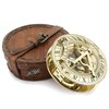 Brass Sundial Compass with Vintage Red Leather Case Hiking Hunting
