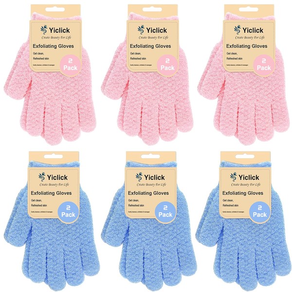 Yiclick 6 Pairs 12 Pieces Exfoliating Gloves, Exfoliating Body Scrubber for Bath Shower Exfoliating Body Scrub, Exfoliating Sponge, Loofah Washcloth Glove for Men and Women