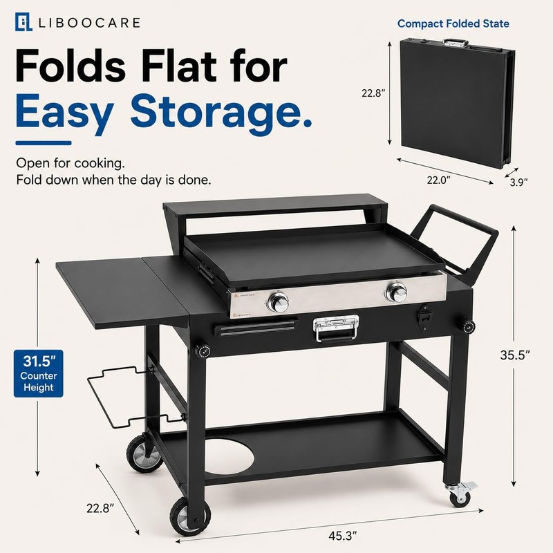 Grill Cart for Blackstone 22 Inch Griddle, 31" Tall Foldable