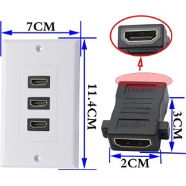 zdyCGTime 3-Port HDMI 2.0 Decorative Wall Plate - HDMI, Component, Composite Audio Video Wall Outlet Mount Panel, Supports 4K 60Hz, Perfect for Projector & Home Theater - White