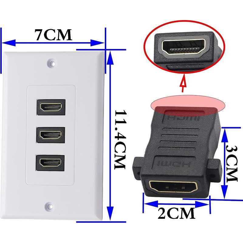 zdyCGTime 3-Port HDMI 2.0 Decorative Wall Plate - HDMI, Component,