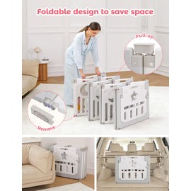 Baby Playpen, Dripex Baby Playard for Babies and Toddlers, 14-Panel Foldable Playpen Adjustable Portable Play Area, Indoor/Outdoor Kids Active Center with Game Panel & Safety Gate, Grey White