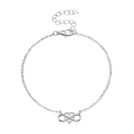 Faruodis Crystal Heart Anklet Bracelet Boho Infinity Love Heart Anklet Lariat Rhinestone Lucky 8 Beach Foot Chain Adjustable Jewellery for Women Ladies