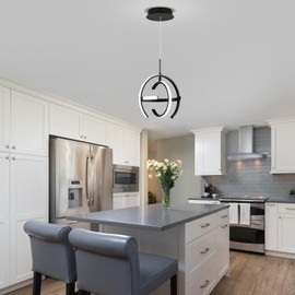 VIOLOEMI LED Chandelier, Modern Black Pendant Light Fixtures, Contemporary Globe Ring Round Ceiling Hanging Lighting for Dining Room Living Room Kitchen Bedroom Island Entryway Hallway (11.81 Inch)