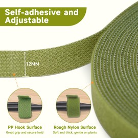 KINGLAKE Garden Ties Plant Tape Ties Nylon Plant Tape Strap 65.6 Feet Plant Support Tape Reusable Garden Tape 1/2'' Army Green Plant Tape For Climbing Plants,Tomato,Vines,Cables,Flowers,Indoor Outdoor