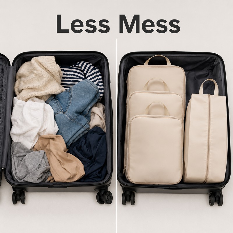 Compression Packing Cubes for Travel - 4-Piece Waterproof Luggage Organizer