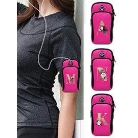 Letter Pattern Sports Arm Mobile Phone Bag, Floral & Letter Decor Zipper Wrist Bag, Versatile Outdoor Fitness Wrist Bag for Running Cycling & More - Color: Pink, Size: Letter-G