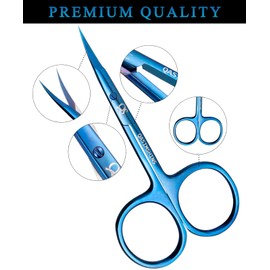 Cuticle Scissors with Curved Tip, Stainless Steel Cuticle Scissors Extra Fine, Super Sharp Small Pointed Beauty Cuticle Cutter for Trimming Cuticles, Eyebrows, Eyelashes and Dry Skin (1, Blue)