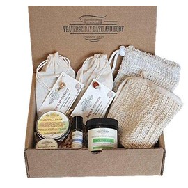 Gift box, 2 Bars cold process soap, Sisal wash cloth, soap saver bag, Calendula salve, lip balm, body lotion, Immunity Synergy Blend roll on oil Great gift idea.