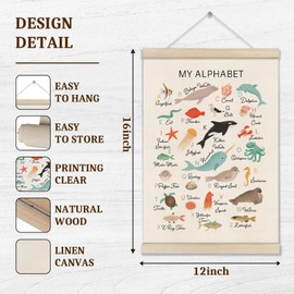 DOI-LANEE Alphabet Numbers Poster Hanger Frame, Kids Educational Posters 16x12 Inch, Set of 2 Ocean Room Decor, Alphabet Chart for Preschool Classroom, Montessori ABC Learning, Sea Life Decor