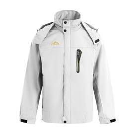 Spmor Men's Outdoor Sports Hooded Windproof Jacket Waterproof Rain Coat White X-Large