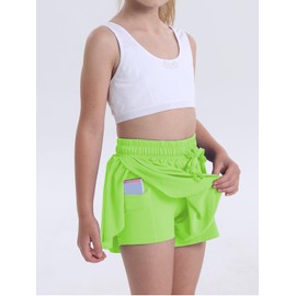Flowy Shorts for Teen Girls Athletic Running Biker Shorts Youth Butterfly Shorts（Neongreen-L）