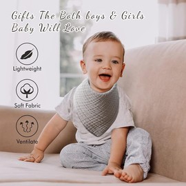 Watproofit Pack of 10 Baby Bibs Triangular Scarf, 100% Cotton, Super Absorbent, Adjustable Scarf for Boys and Girls, silver