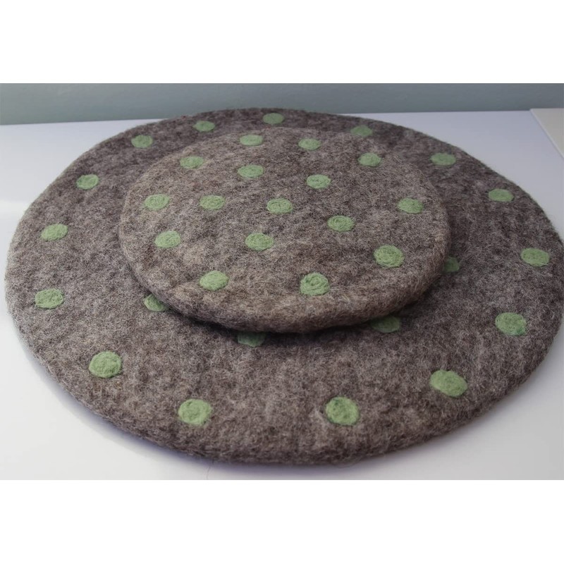 Maharanis Fairtrade Hand Felted Coaster 21cm Heather Grey, Mint Polka