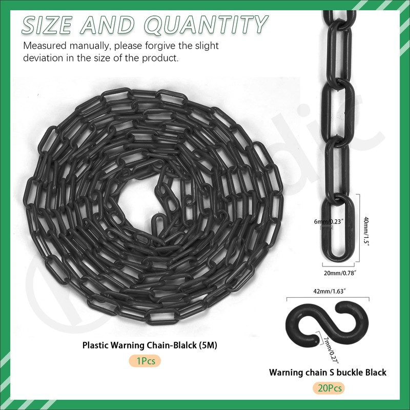 Keadic Black Plastic Barrier Chain, Plastic Chain Connectors with 20