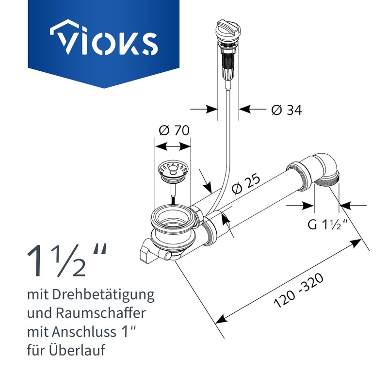 VIOKS Strainer Basket Valve Drain Fitting Diameter 70 mm Bowden