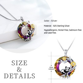 TwoAnts Panda Necklace 925 Sterling Silver Sunflower Crystal Pendant Necklace Cute Animal Necklace Panda Jewellery Gifts for Women Girls