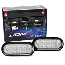 iJDMTOY Clear Lens White LED Reverse Fog Lights Kit Universal Fit Compatible With Truck Trailer RV: (2) 6.5-Inch Surface Mount Oval Shape Xenon White Lamps w/Grommets & Pigtail Plugs