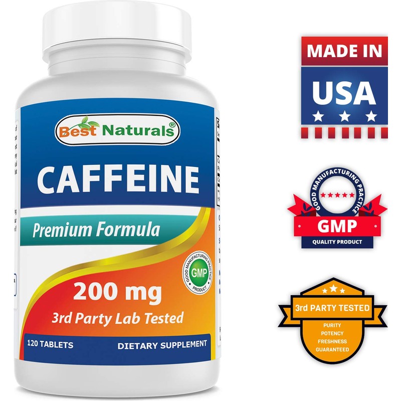Best Naturals 3 Pack Caffeine Pills 200mg Tablets - Non