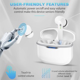 Hearing Aids for Hearing Loss with Volume Control and Noise Cancelling, Adjustable Hearing Amplifiers for Seniors and Adults with Portable Charging Case (White)