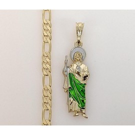 Plated Medium Multicolor Saint Jude 5mm Figaro Chain Necklace - Chain Size: 23"- 24"